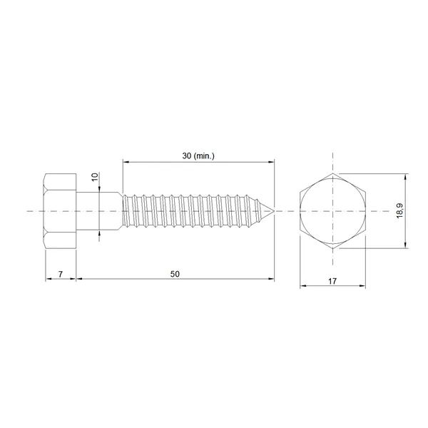 DIN 571 Zn 10,0x 50 vrut 6HR hlava