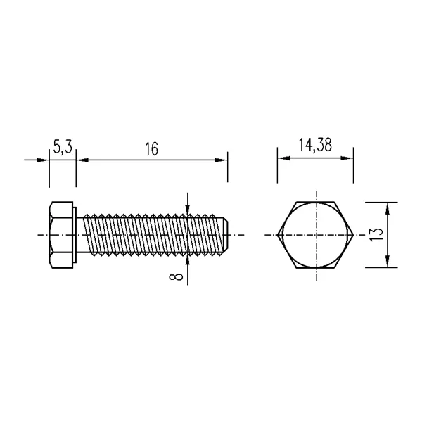 DIN 933 Zn M8x 16 8.8 šroub 6HR celý závit