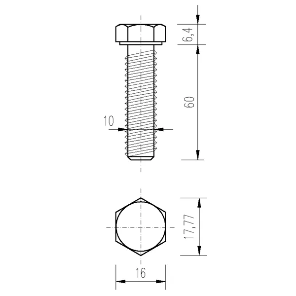 DIN 933 Zn M10x 60 8.8 šroub 6HR celý závit