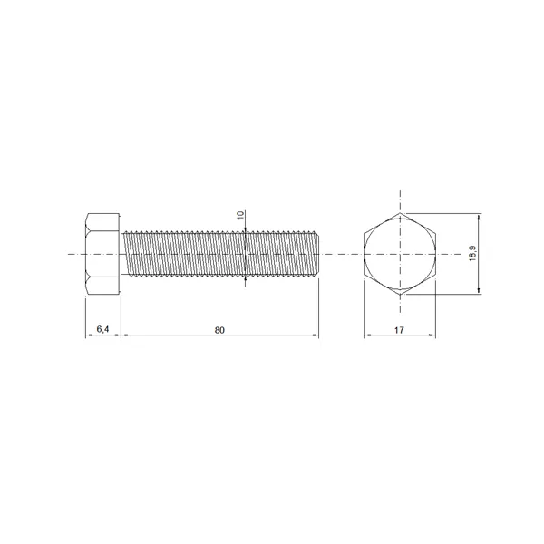 DIN 933 Zn M10x 80 8.8 šroub 6HR celý závit