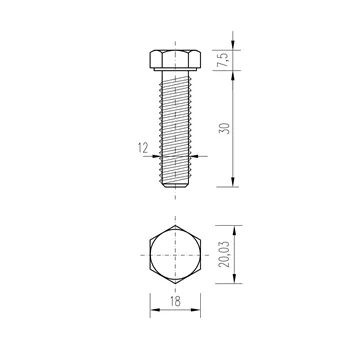 DIN 933 Zn M12x 30 8.8 šroub 6HR celý závit