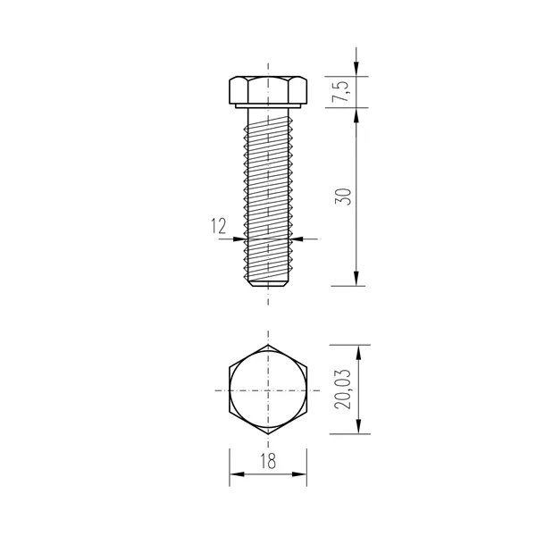 DIN 933 Zn M12x 30 8.8 šroub 6HR celý závit