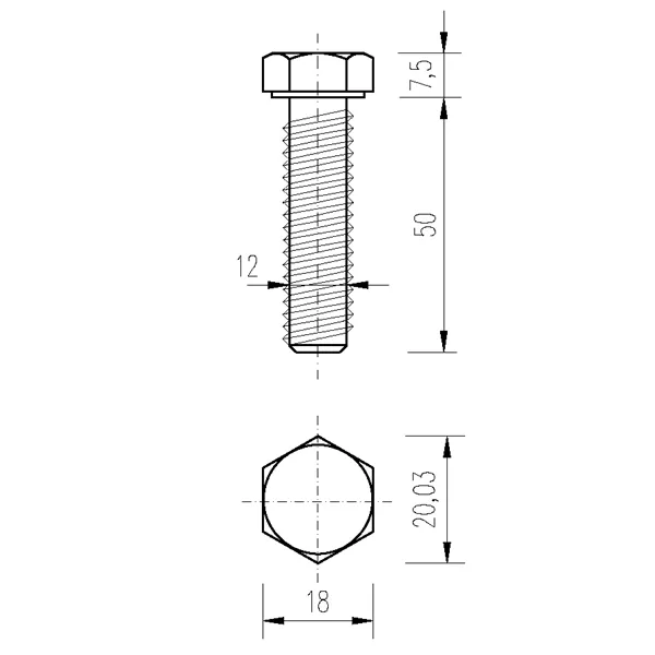 DIN 933 Zn M12x 50 8.8 šroub 6HR celý závit