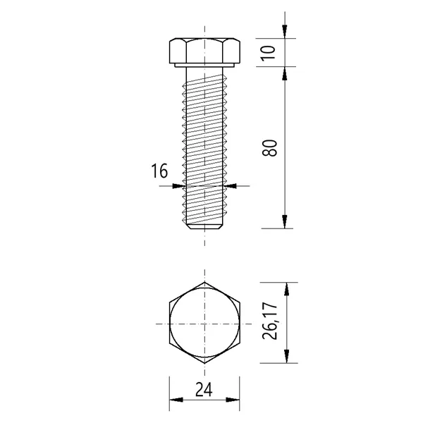 DIN 933 Zn M16x 80 8.8. šroub 6HR celý závit