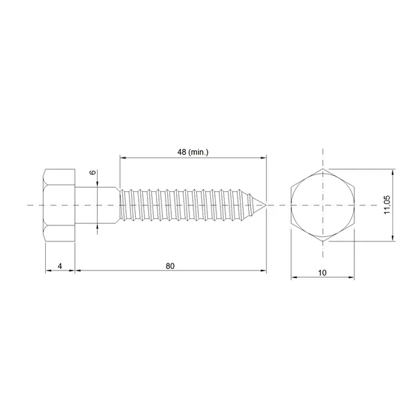 DIN 571 Zn 6,0x 80 vrut 6HR hlava