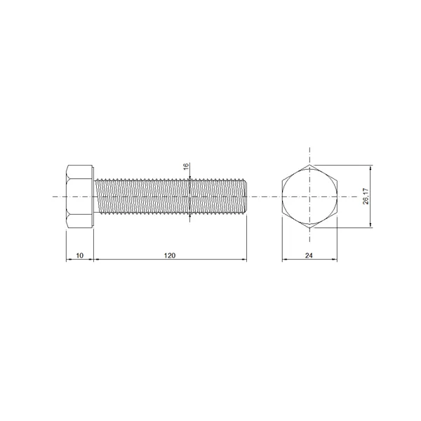 DIN 933 Zn M16x120 8.8 šroub 6HR celý závit