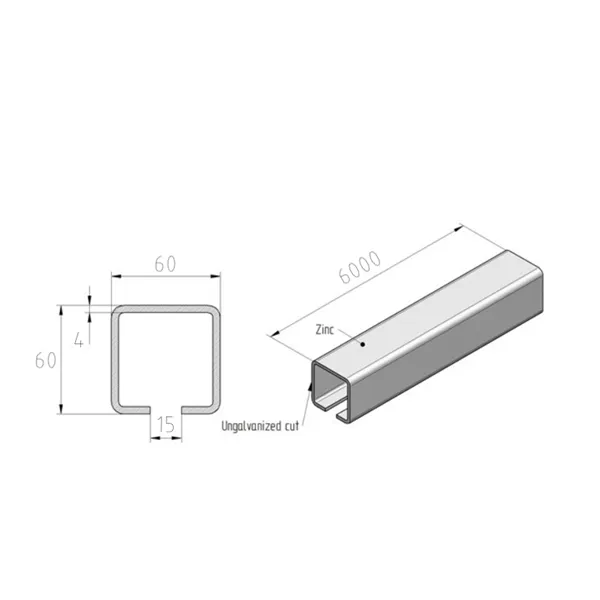 Kolejnice C 60x60x4,0mm Zn pro samonosné brány