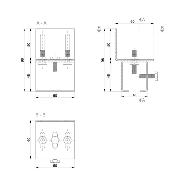 Držák kolejnice C 33x34mm Zn boční