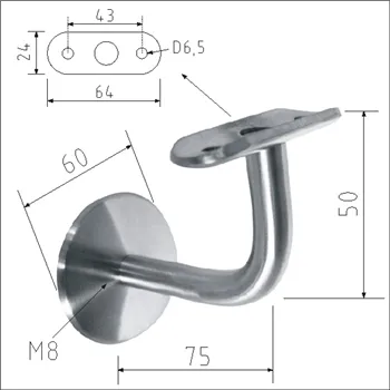 Držák madla nerez na stěnu pevný pro D42,4mm na hmoždinku