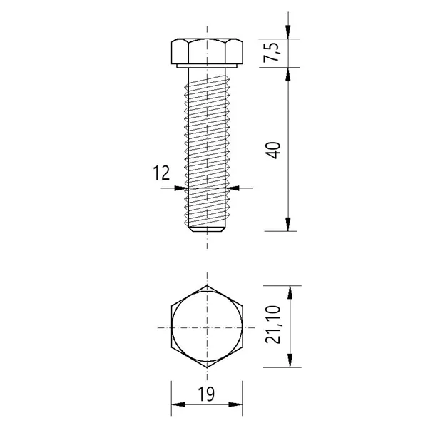 DIN 933 Zn M12x 40 8.8 šroub 6HR celý závit