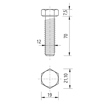 DIN 933 Zn M12x 70 8.8 šroub 6HR celý závit