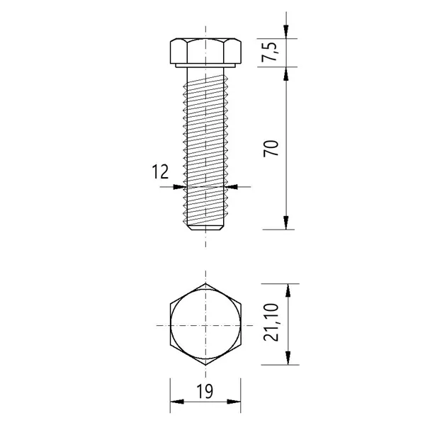 DIN 933 Zn M12x 70 8.8 šroub 6HR celý závit