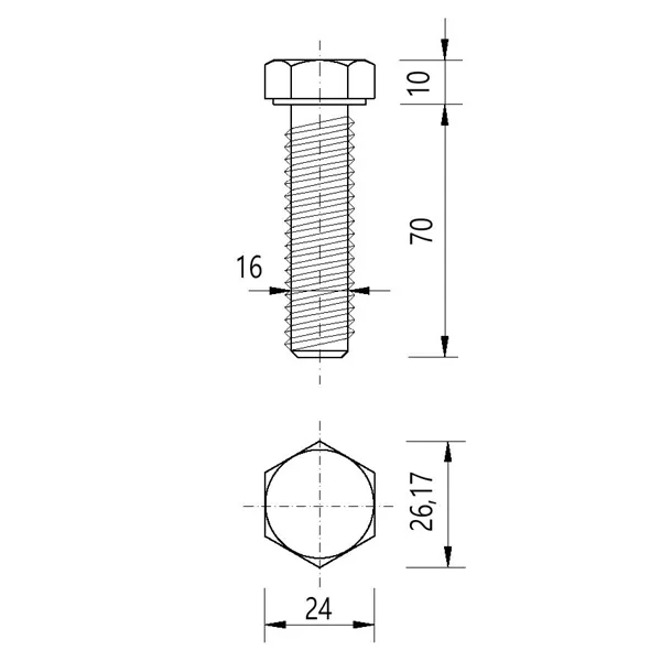 DIN 933 Zn M16x 70 8.8 šroub 6HR celý závit