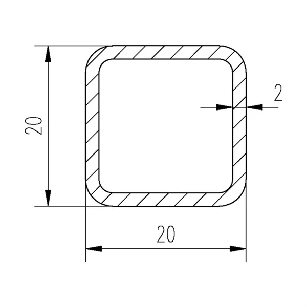 Jekl 20x20x2 pozinkovaný žárově ponorem/45µm