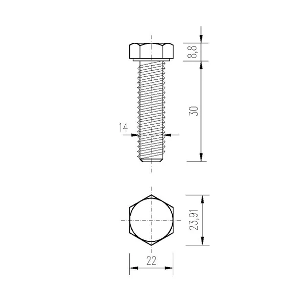 DIN 933 Zn M14x 30 8.8 šroub 6HR celý závit