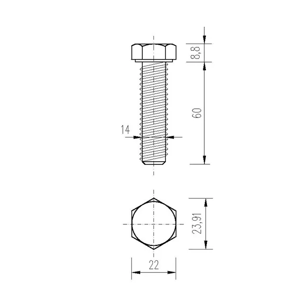 DIN 933 Zn M14x 60 8.8 šroub 6HR celý závit