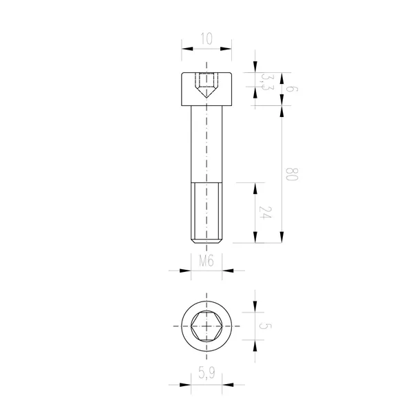 DIN 912 Zn M6x 80 8.8 šroub imbus válcová hlava