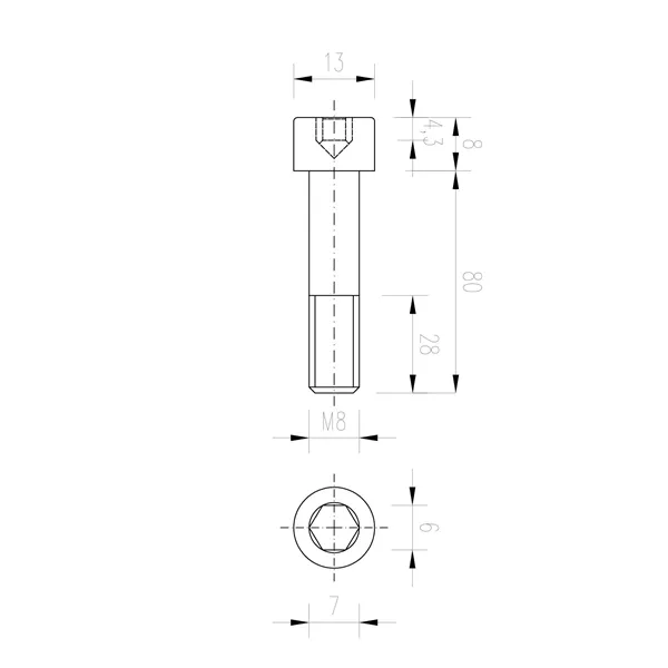 DIN 912 Zn M8x 80 8.8 šroub imbus válcová hlava