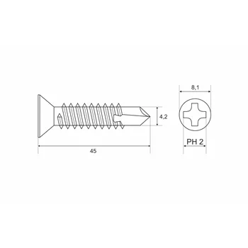 DIN 7504 Zn 4,2x 45 šroub zápustná hlava TEX samovrtný