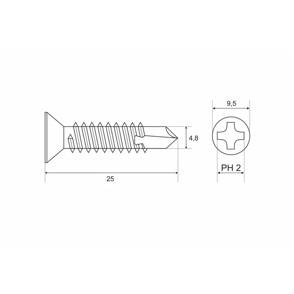 DIN 7504 Zn 4,8x 25 šroub zápustná hlava TEX samovrtný