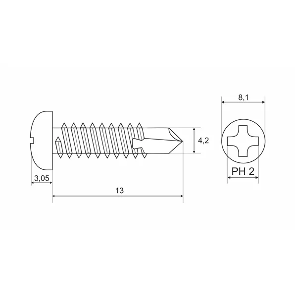 DIN 7504 Zn 4,2x 13 šroub půlkulatá hlava TEX samovrtný