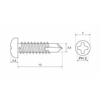 DIN 7504 Zn 3,5x 13 šroub půlkulatá hlava TEX samovrtný