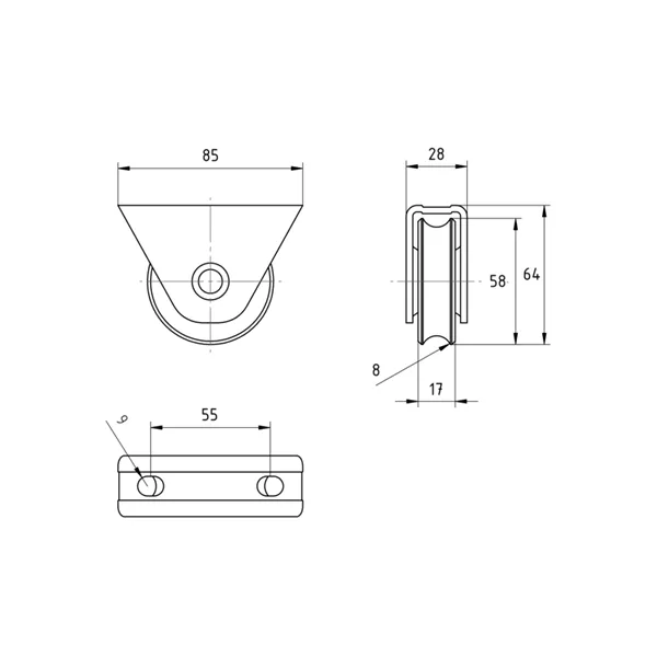 Kolečko pojezdu U 60mm Zn H/31U držák