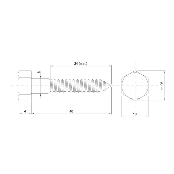 DIN 571 Zn 6,0x 40 vrut 6HR hlava