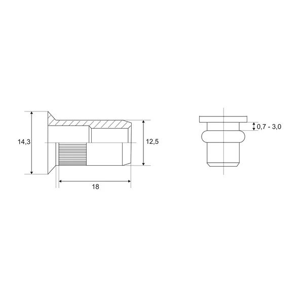 Nýt maticový Zn M10x11,9 RH zápustný