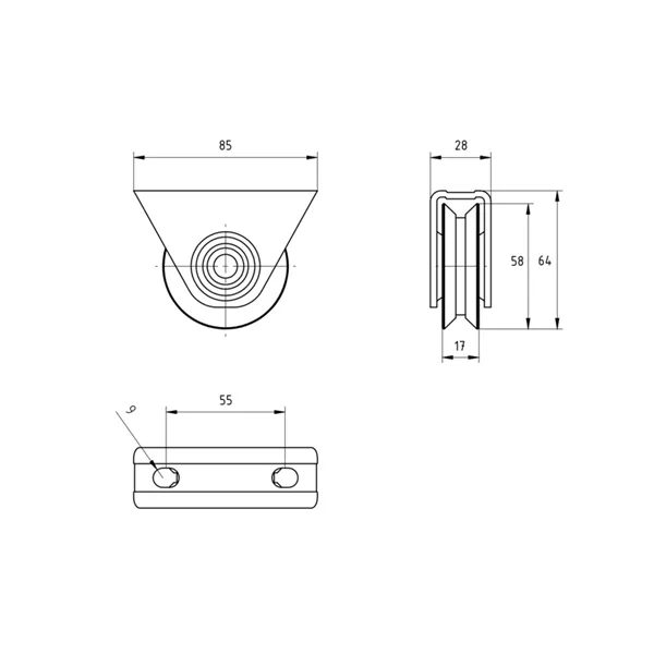 Kolečko pojezdu V 60mm Zn H/31V držák