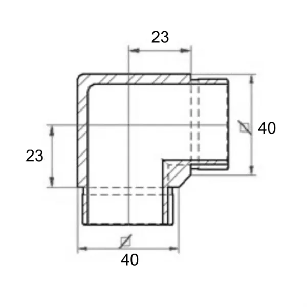 Koleno nerez 40x40x2mm 90° ostré