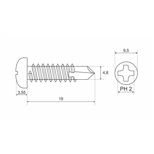 DIN 7504 Zn 4,8x 19 šroub půlkulatá hlava TEX samovrtný