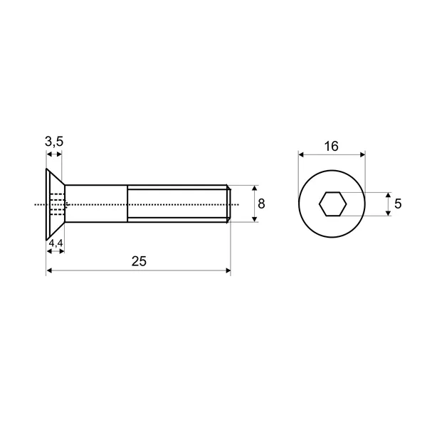 DIN 7991 Zn M8x 25 šroub zápustná hlava 10.9 Imbus