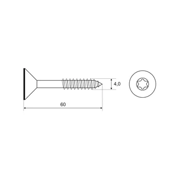 DIN 7997 Zn 4,0x 60 TORX vrut částečný závit zápustná hlava T20