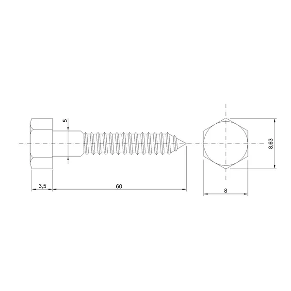 DIN 571 Zn 5,0x 60 vrut 6HR hlava