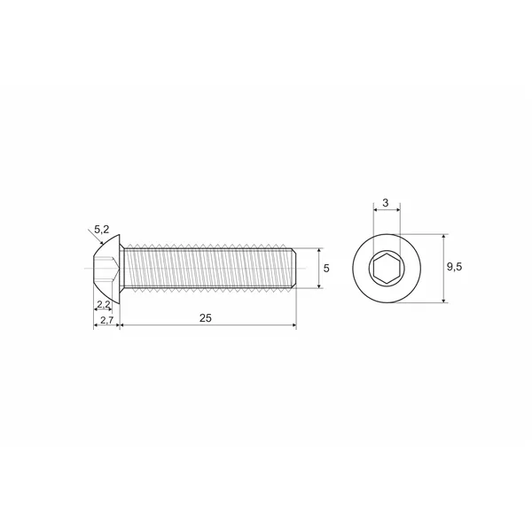 DIN 7380 Zn M5x 25 šroub půlkulatá hlava Imbus