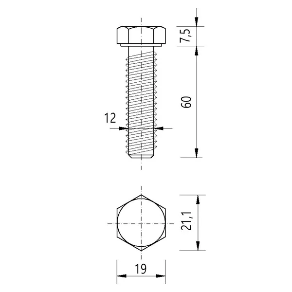 DIN 933 Zn M12x 60 8.8. šroub 6HR celý závit