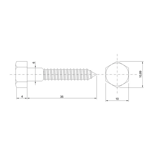 DIN 571 Zn 6,0x 35 vrut 6HR hlava