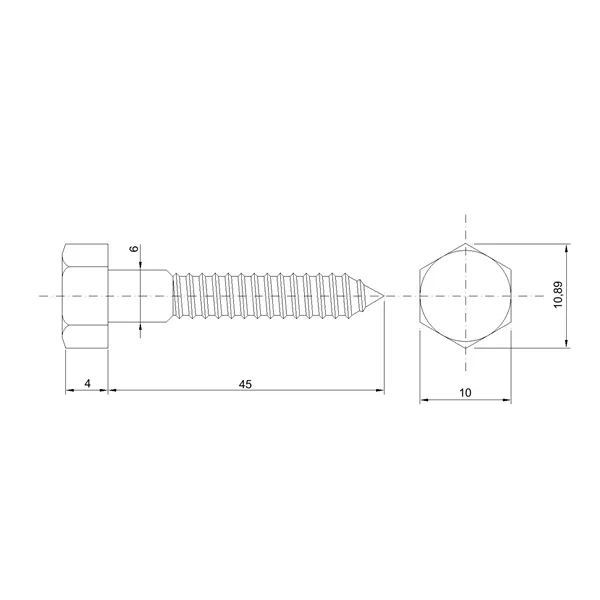 DIN 571 Zn 6,0x 45 vrut 6HR hlava