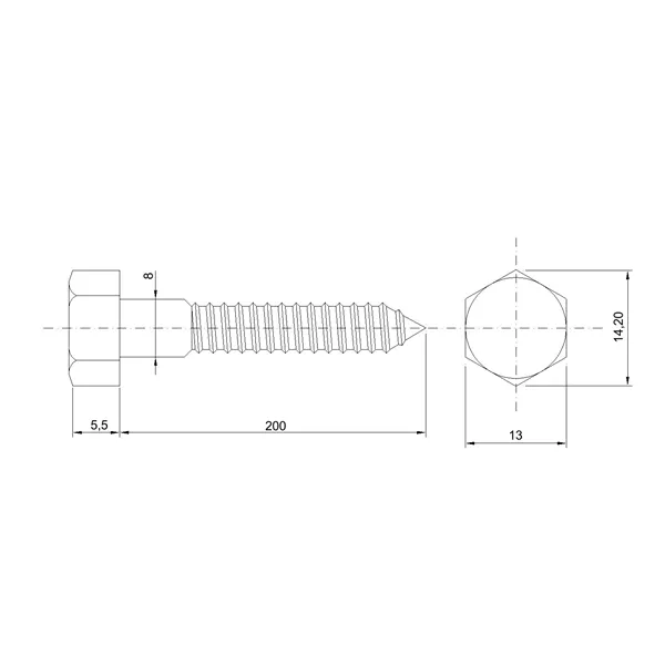 DIN 571 Zn 8,0x200 vrut 6Hr hlava