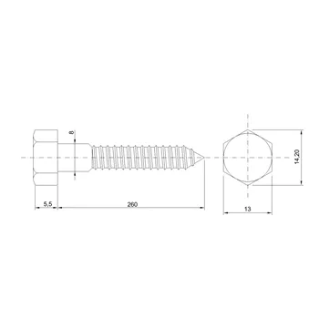 DIN 571 Zn 8,0x260 vrut 6Hr hlava