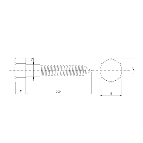 DIN 571 Zn 10,0x200 vrut 6HR hlava