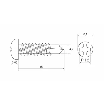 DIN 7504 Zn 4,2x 16 šroub půlkulatá hlava TEX samovrtný