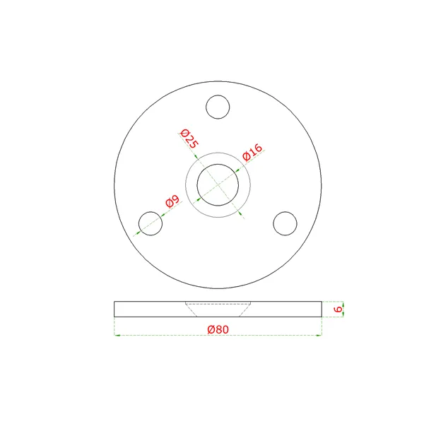Příruba kotevní nerez D 80 x 6 /16mm 3x otvor 6mm