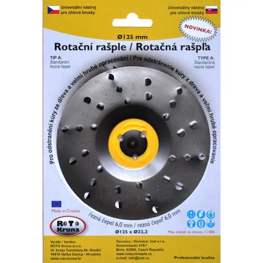 Kotouč rotační rašple 125x22,2mm - extra hrubá čepel 6,0mm, typ