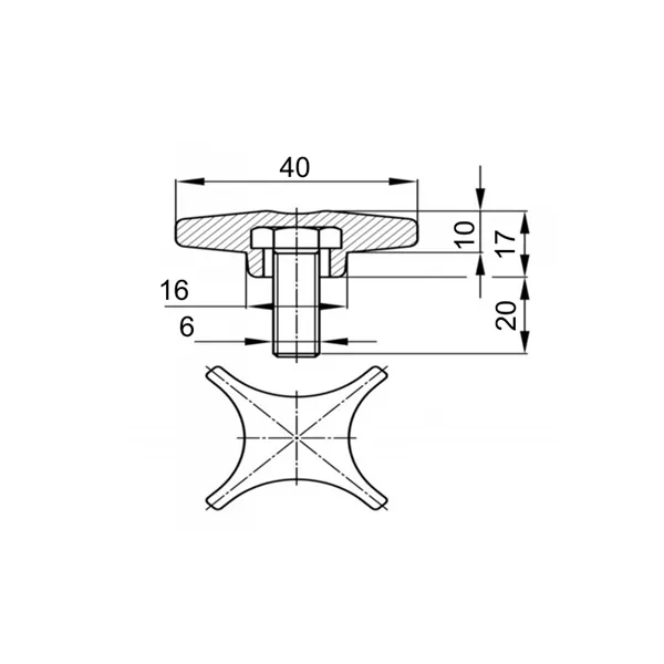 Šroub ovládací PVC 40/ M6x25 hvězdice S83