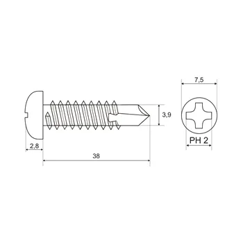 DIN 7504 Zn 3,9x 38 šroub půlkulatá hlava TEX samovrtný