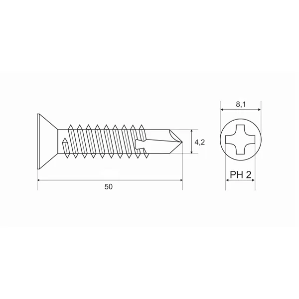 DIN 7504 Zn 4,2x 50 šroub půlkulatá hlava TEX samovrtný