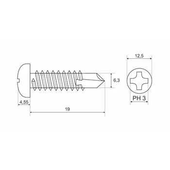 DIN 7504 Zn 6,3x 19 šroub půlkulatá hlava TEX samovrtný