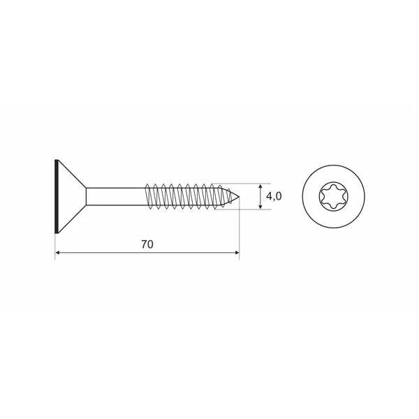 DIN 7997 Zn 4,0x 70 TORX vrut částečný závit zápustná hlava T20